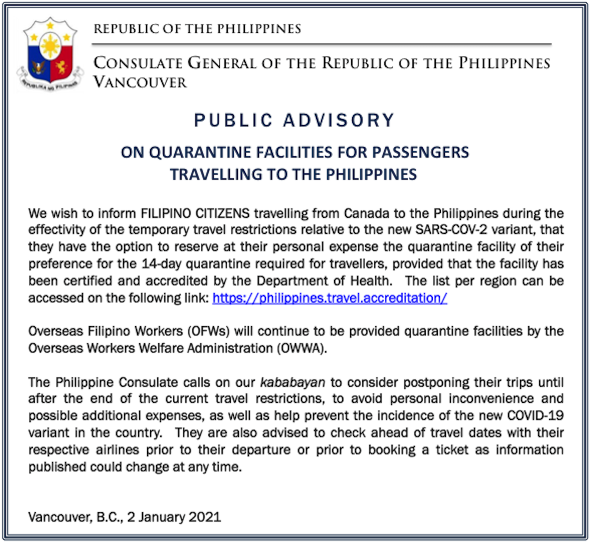 philippines travel advisory canada