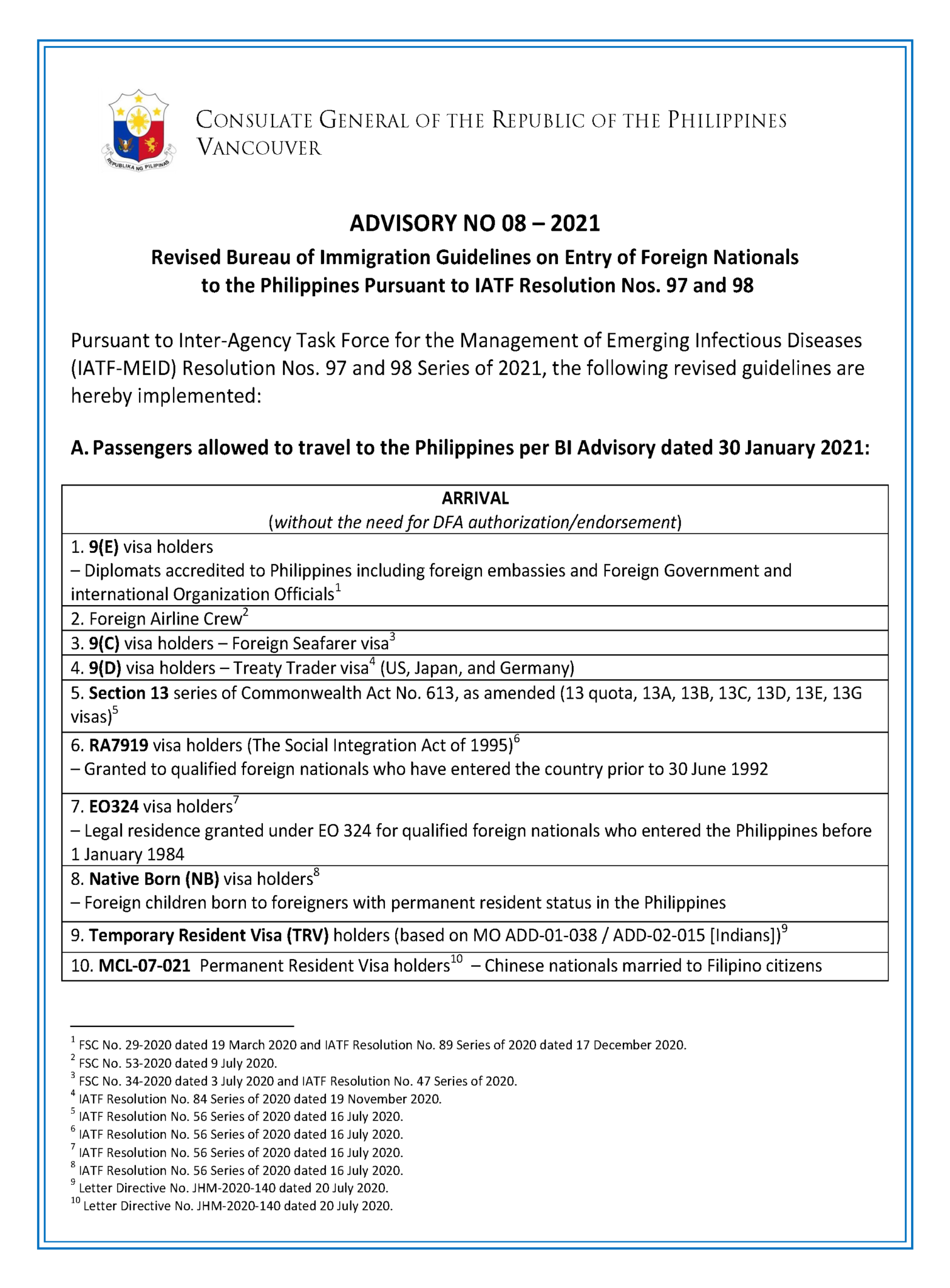 ADVISORY NO 08 2021 Revised Bureau of Immigration Guidelines on Entry