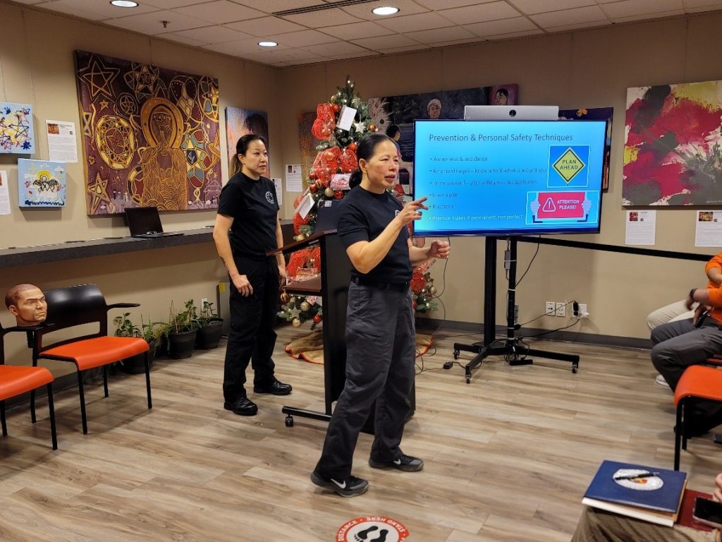 Inspector Colleen Yee and Sergeant Alice Yee introduce practical safety tactics that are easy to learn and recall. (Photo by Vancouver PCG)