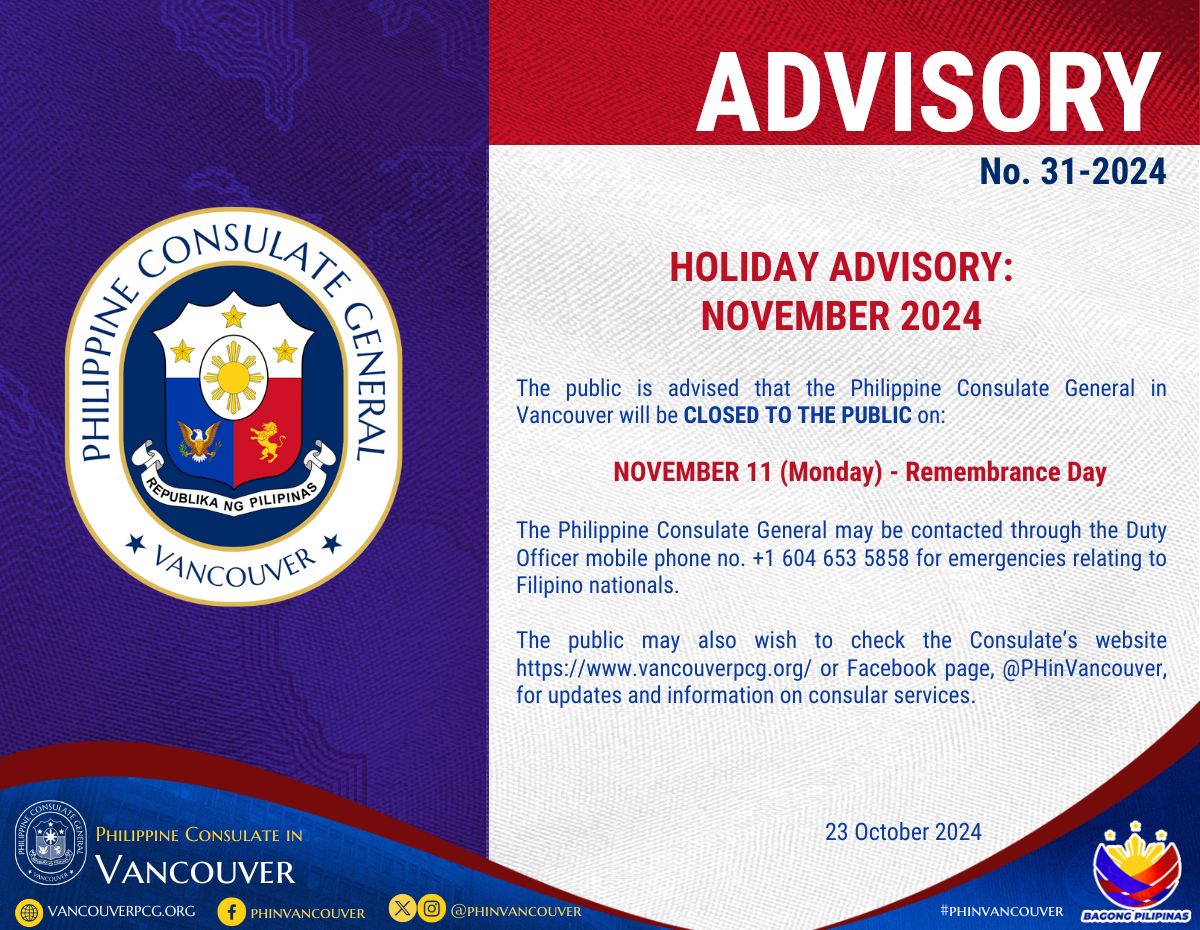 ADVISORY NO. 312024 Holiday Advisory November 2024 Vancouver